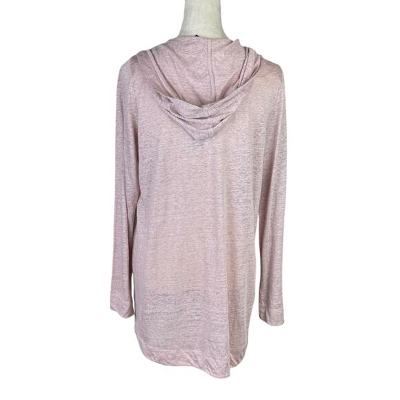 Tahari NWT 100% Linen Pink Hooded Open Long Sleeve Lightweight Tunic Cardigan - Picture 2 of 12